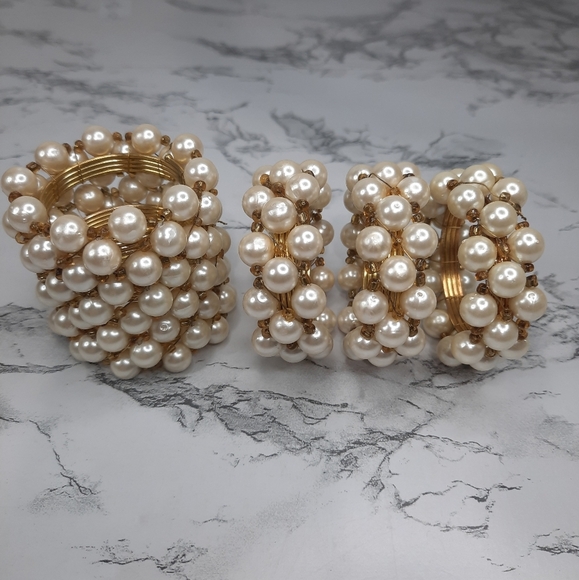 HERITAGE COLLECTION 6 PEARLIZED AND GOLD BEADED NAPKIN RINGS‎ - Picture 2 of 8